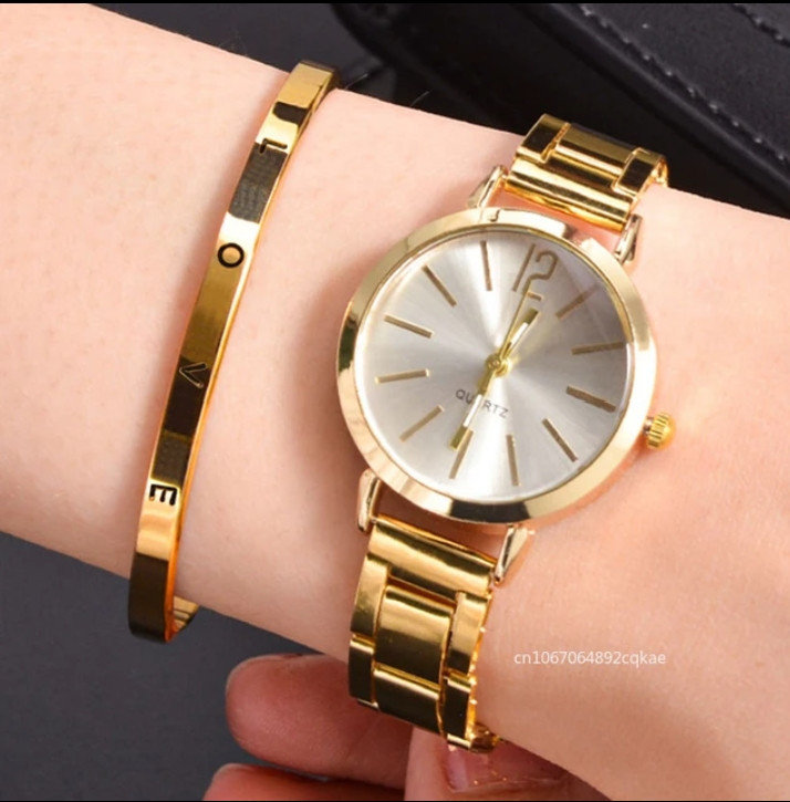 Ladies Fashion Simple Digital Alloy with Quartz Watch Bracelet 2pcs Set Luxury Women Simple Dial Ladies Watches Reloj Mujer Quality set