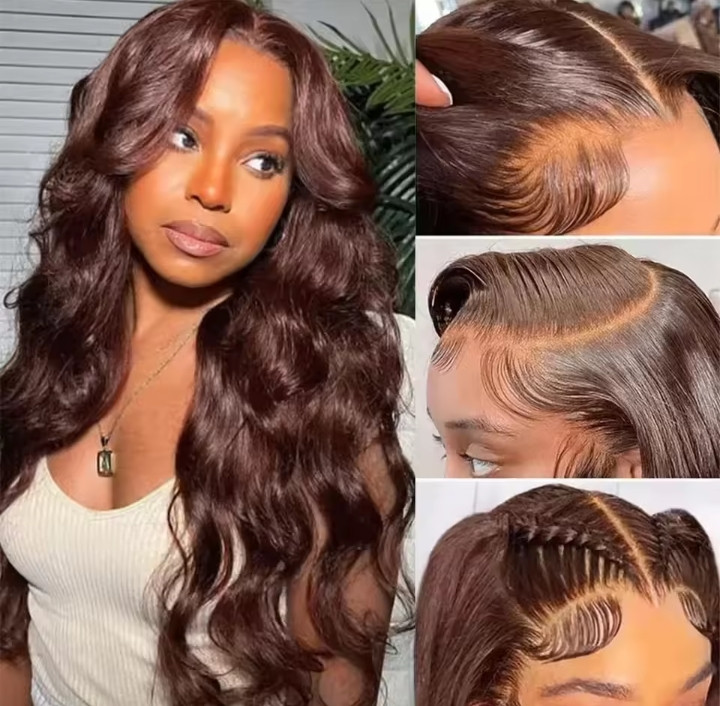 Chocolate Brown Lace Wig with Baby Hair Reddish Brown Colored 13x4 HD Body Wave Lace Front Wigs For Women Synthetic Glueless Wig