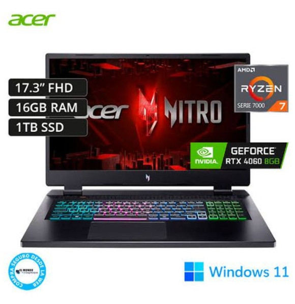 Acer Nitro 17 Gaming Laptop, 1tb/16gb RTX 4060, Ryzen 7
