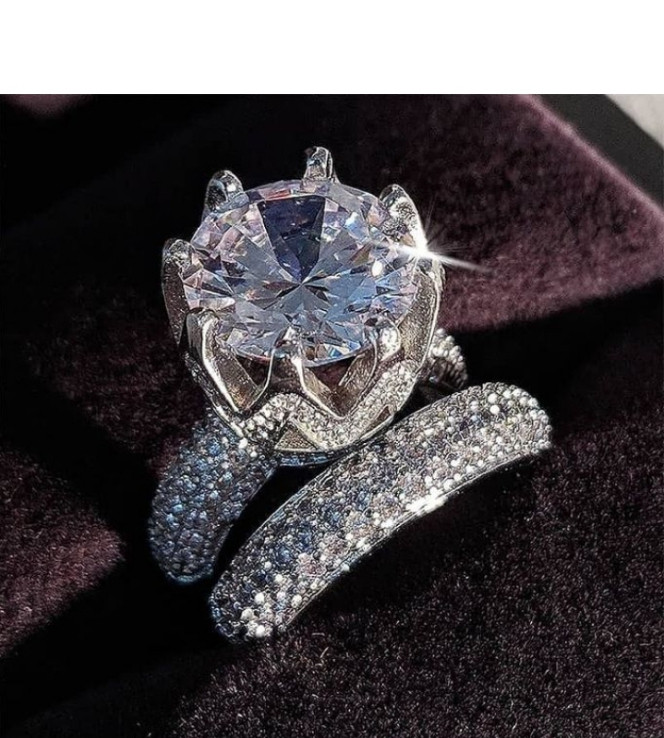 Diamond Collection Original Quality Sparkling Diamond Silver Wedding Ring Set (Size 10)