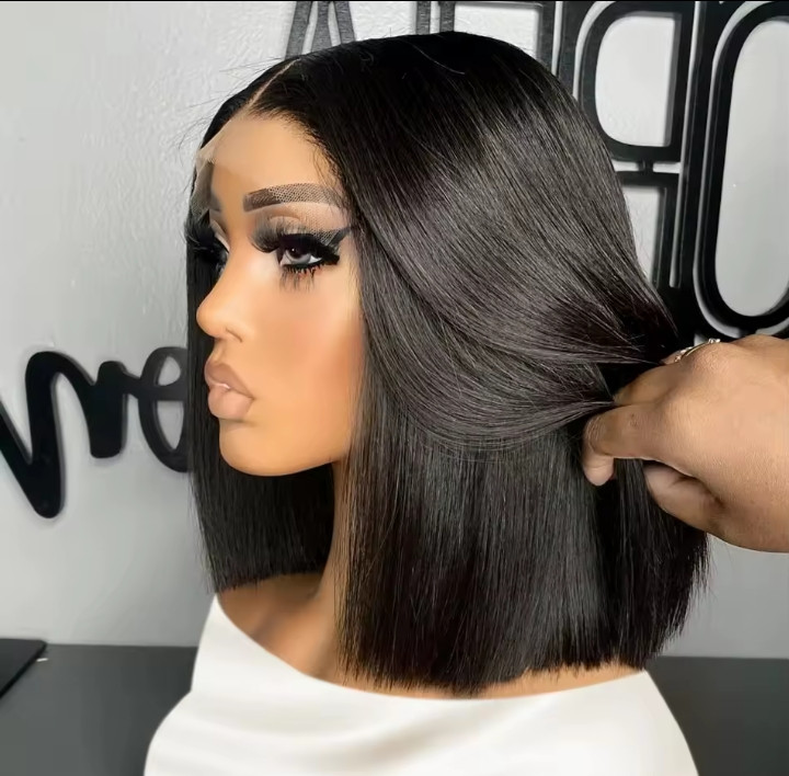 Straight Human Hair Short Bob Wigs Brazilian Virgin Human Hair 13x4 Lace Frontal Wigs 4x4 Closure Wigs Natural Color For Women