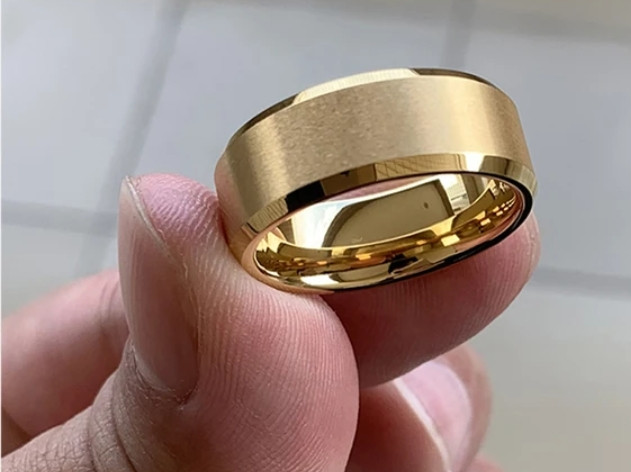 6mm 8mm Gold Color Tungsten Carbide Engagement Rings for Men Women Wedding Bands Beveled Edges Matted Finish Comfort Fit