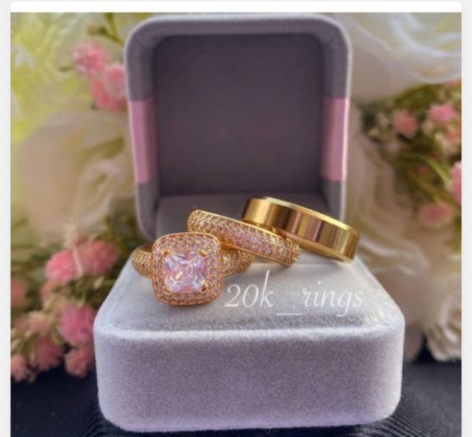 Couple Ring Set Diamond Gold Plated-all Sizes